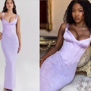 House of CB “Breeze” Orchid Satin Corset Maxi Dress L(Plus Cup)